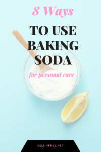Photo of Baking soda in a bowl with text 8 Ways to Use Baking Soda for Personal Care